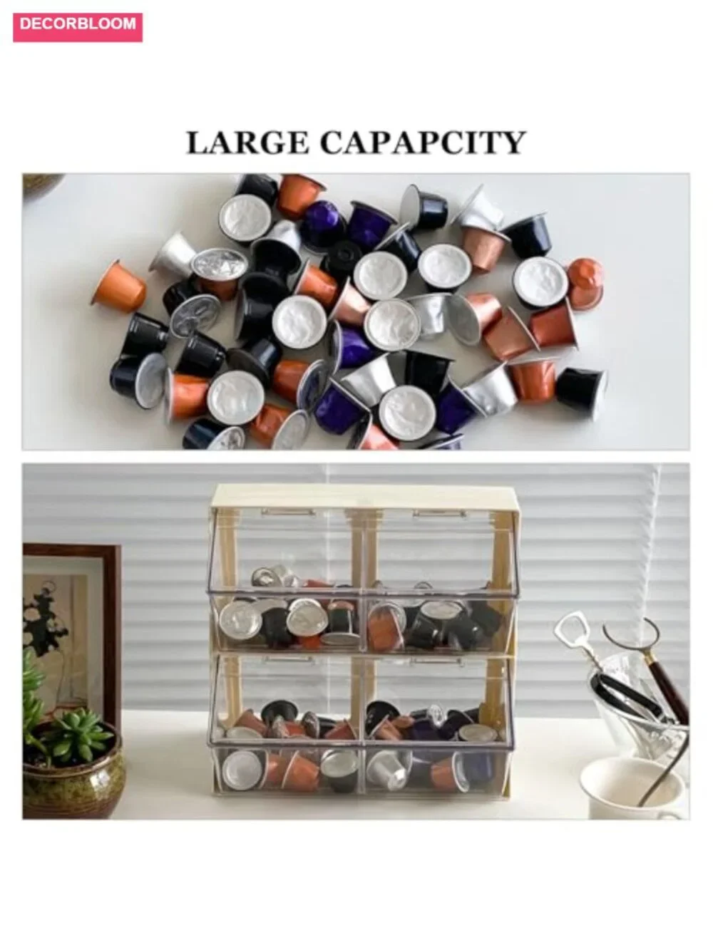 Large Coffee and Tea Organizer with Lid, Plastic Creamer Holder for Coffee Bar,